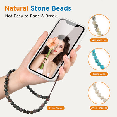 OUTXE Natural Gemstone Beaded Phone Lanyard with Durable Nylon Thread