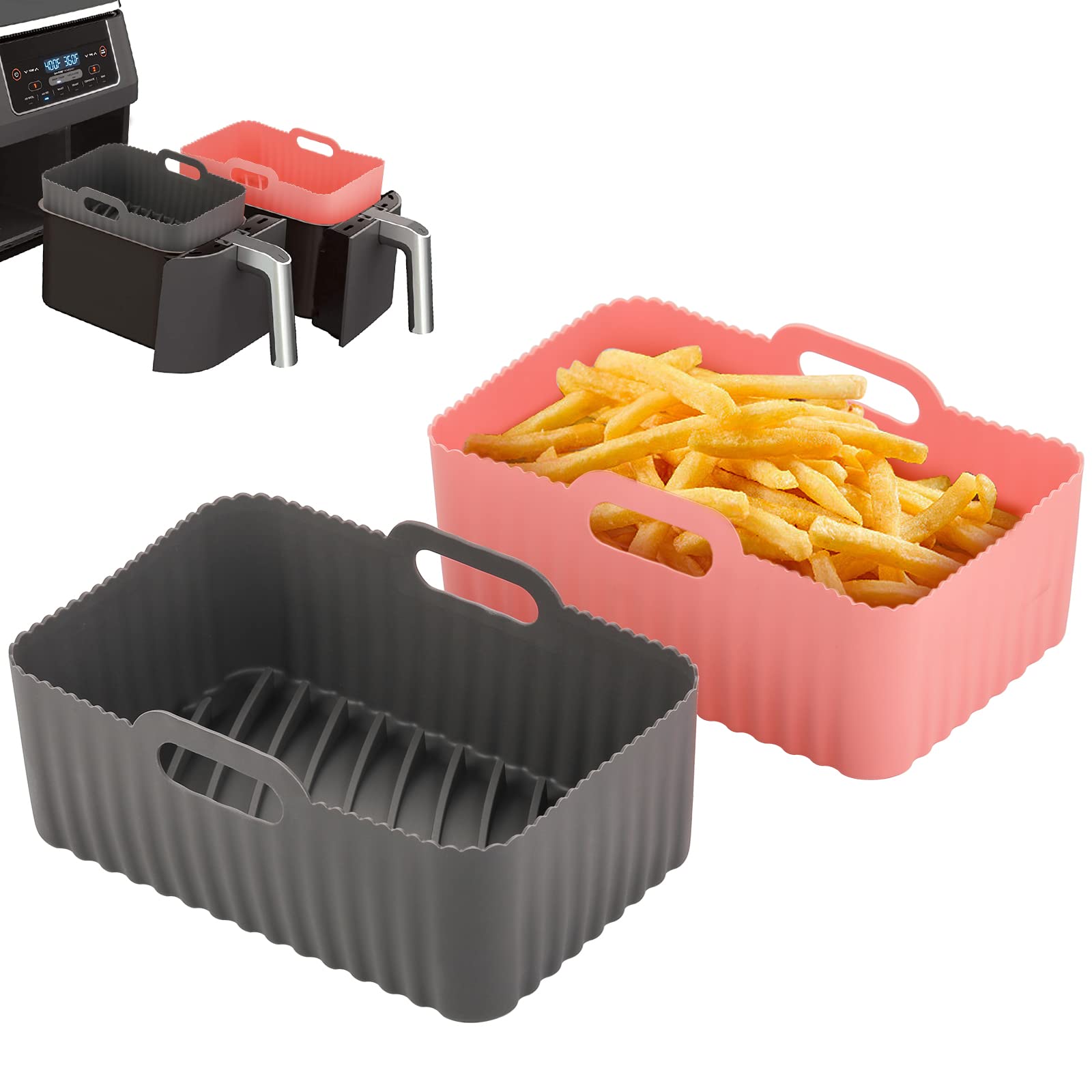Air Fryer Silicone Pot 2 Pieces Tray Pan Air Pot Dish Plate Reusable 4 Quart  Dual Basket Air Fryer Accessories For Ninja Foodi - AliExpress