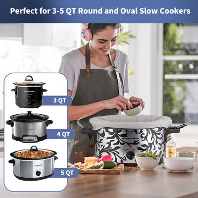 OUTXE 2 Pack Silicone Slow Cooker Liners Fit 3-5 Quarts Round and Oval Pots, Easy Clean Crockpot Insert Reusable Crock Pot Accessories Cooking Liners- Grey