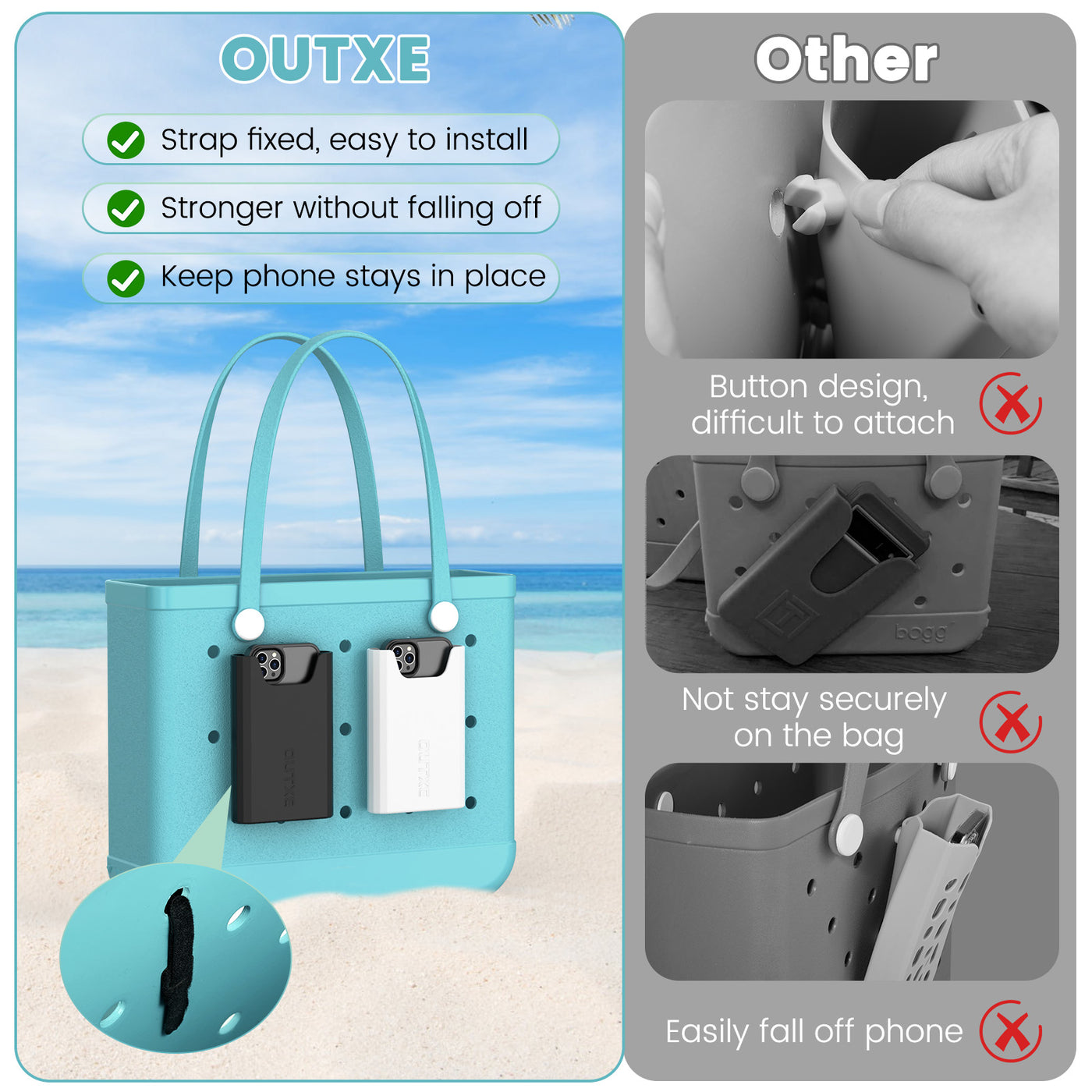 OUTXE 2 Pack Bogg Bag Phone Holder Compatible with All Bogg Bags, Silicone Cell Phone Holder Accessories for Bogg Bag, Black and White Phone Case Holder Insert for Simply Southern Bogg Bag