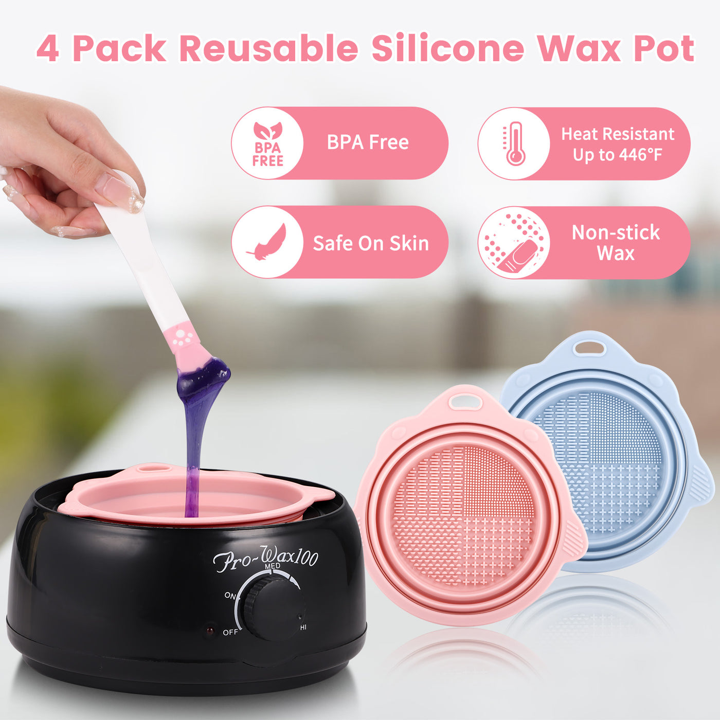 4 Pack Wax Warmer Silicone Liner, Silicone Wax Pot for 16oz Wax Warmer,  Non-Stick Silicone Wax Bowl with 4pcs Reusable Spatulas, Foldable Melt Wax  Pot