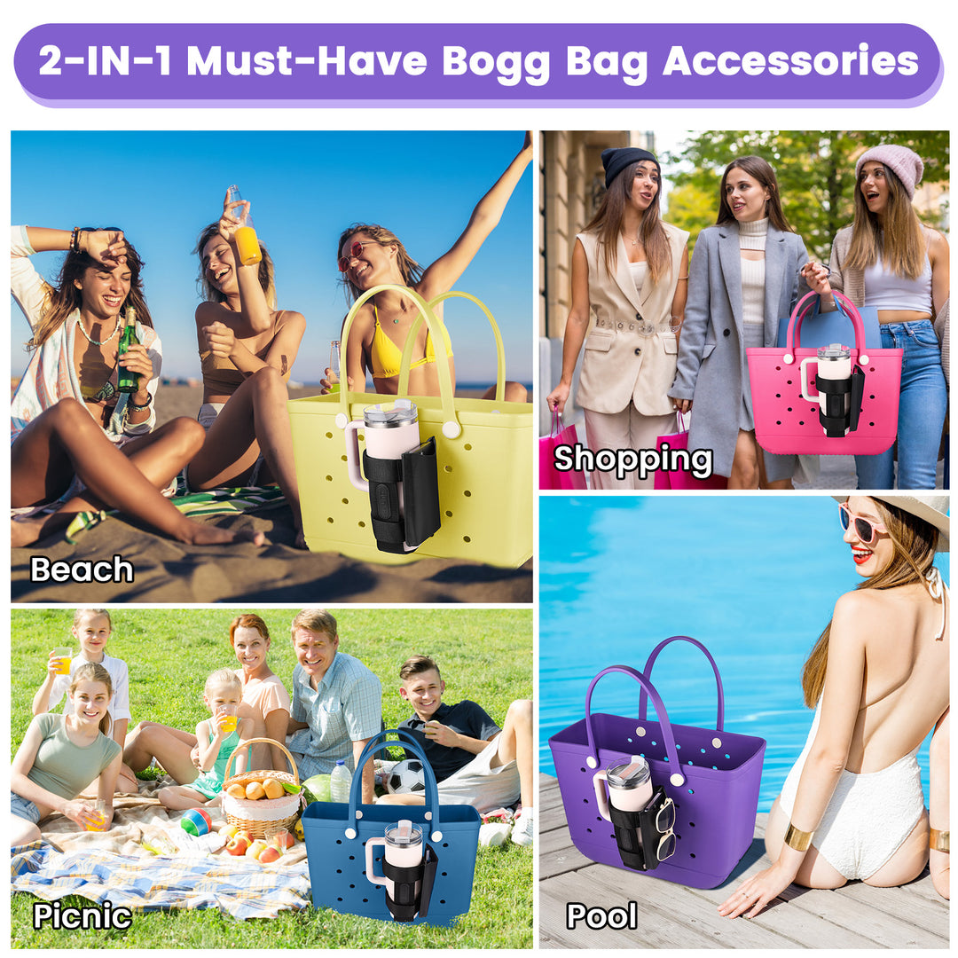 OUTXE 2-Pack Cup Holder For Bogg Bag - Fits Stanley 30oz & Other Cups, Drink Attachment For Beach Totes