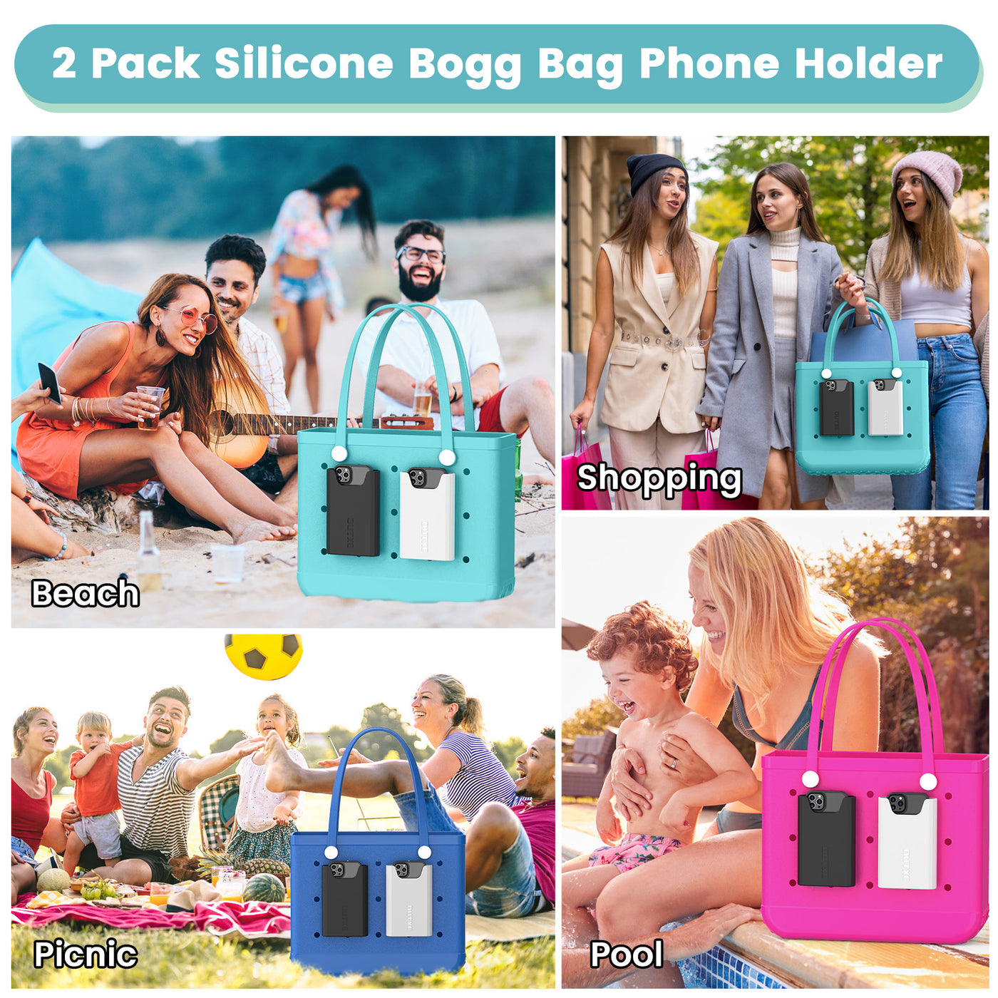 OUTXE 2 Pack Bogg Bag Phone Holder Compatible with All Bogg Bags, Silicone Cell Phone Holder Accessories for Bogg Bag, Black and White Phone Case Holder Insert for Simply Southern Bogg Bag