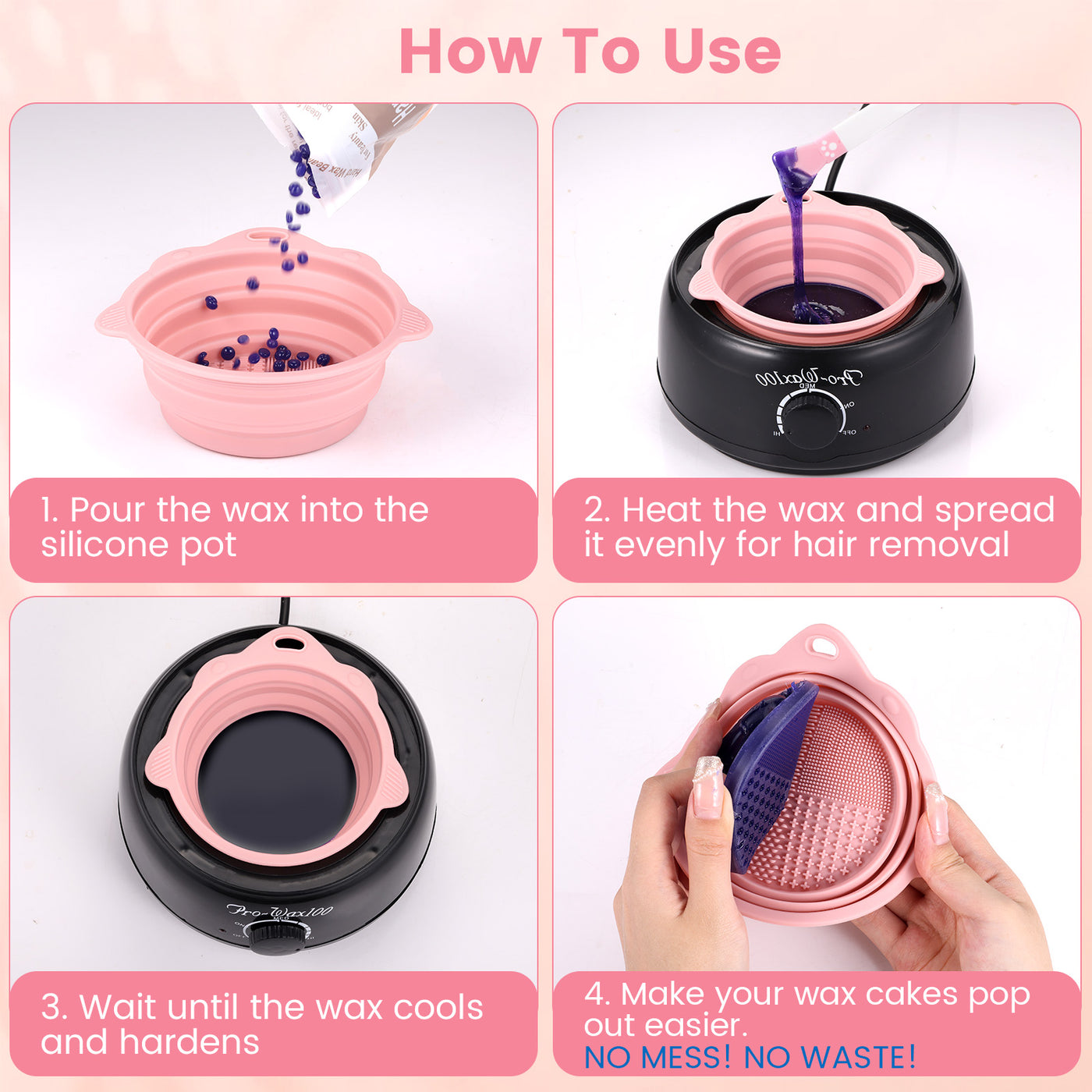 Silicone Wax Pot Warmer Professional CoFashion Silicone Wax Warmer Liner,  2Pcs Waxing Pot Wax Pot for Hair Removal Wax Melting Pot with Spatula