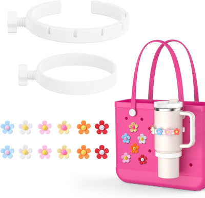 OUTXE 2 Pack Cup Holder & 2 Charms for Bogg Bag, Fits 16-40oz Stanley, Insert Drink Holder Attachment Compatible with All Bogg Bags & Simply Southern Bag & Simply Southern Totes