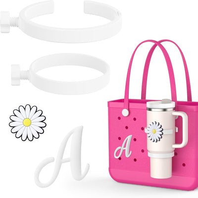 OUTXE 2 Pack Cup Holder & 2 Charms for Bogg Bag, Fits 16-40oz Stanley, Insert Drink Holder Attachment Compatible with All Bogg Bags & Simply Southern Bag & Simply Southern Totes