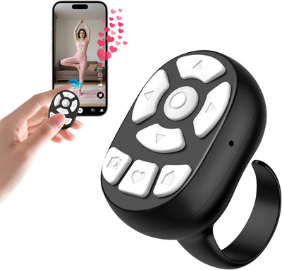OUTXE Wireless Auto Clicker for TikTok, Bluetooth Remote Scrolling Ring for iPhone Hands-Free Liking/Page Turn/Volume Adjust/Take Photos Without Touching Phone Screen(Black)