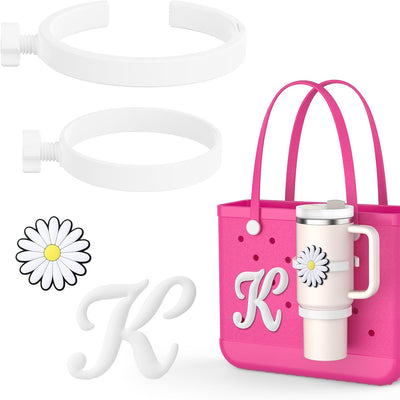 OUTXE 2 Pack Cup Holder & 2 Charms for Bogg Bag, Fits 16-40oz Stanley, Insert Drink Holder Attachment Compatible with All Bogg Bags & Simply Southern Bag & Simply Southern Totes