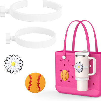 OUTXE 2 Pack Cup Holder & 2 Charms for Bogg Bag, Fits 16-40oz Stanley, Insert Drink Holder Attachment Compatible with All Bogg Bags & Simply Southern Bag & Simply Southern Totes