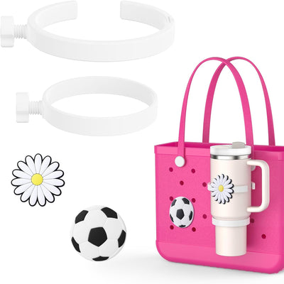 OUTXE 2 Pack Cup Holder & 2 Charms for Bogg Bag, Fits 16-40oz Stanley, Insert Drink Holder Attachment Compatible with All Bogg Bags & Simply Southern Bag & Simply Southern Totes