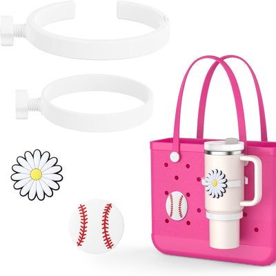 OUTXE 2 Pack Cup Holder & 2 Charms for Bogg Bag, Fits 16-40oz Stanley, Insert Drink Holder Attachment Compatible with All Bogg Bags & Simply Southern Bag & Simply Southern Totes