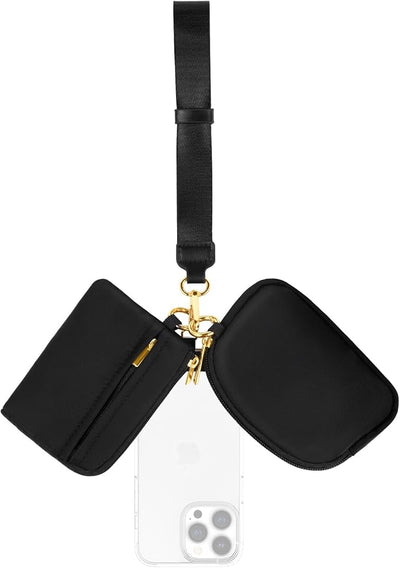 Dual Pouch Wristlet Wallets with Phone Tether Pad, Detachable Keychain Wallet for Women, Portable Coin Purse to Carry Phone, Keys, Cards, Cash, Earphones, Lipsticks