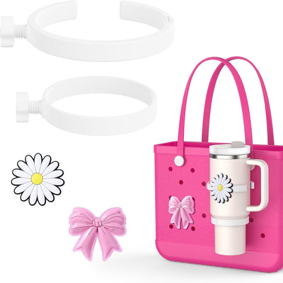 OUTXE 2 Pack Cup Holder & 2 Charms for Bogg Bag, Fits 16-40oz Stanley, Insert Drink Holder Attachment Compatible with All Bogg Bags & Simply Southern Bag & Simply Southern Totes