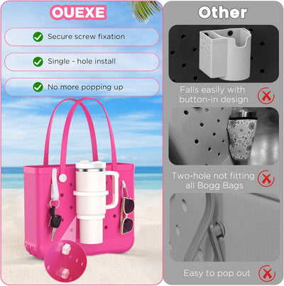 OUTXE 2 Pack Cup Holder & 4Pcs Inserts I-Shaped Hooks with Carabiner for Bogg Bag, Fits 16-40oz Stanley, Insert Drink Holder Attachment Compatible with All Bogg Bags & Simply Southern Beach Bag