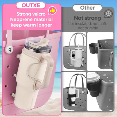 OUTXE 2 Pack Bogg Bag Cup Holder for Stanley 40/30 oz, Large Drink Holder Attachment with Phone Pouch Key Hook, Water Bottle Accessories for All Bogg Bag Simply Southern Simple Modern Tote Beach Bag