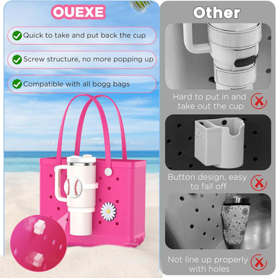 OUTXE 2 Pack Cup Holder & 2 Charms for Bogg Bag, Fits 16-40oz Stanley, Insert Drink Holder Attachment Compatible with All Bogg Bags & Simply Southern Bag & Simply Southern Totes
