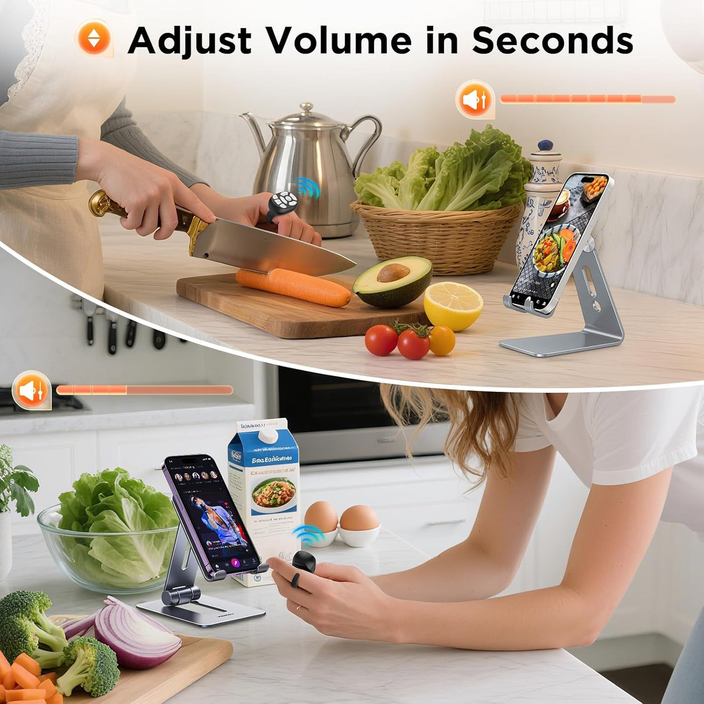 OUTXE Wireless Auto Clicker for TikTok, Bluetooth Remote Scrolling Ring for iPhone Hands-Free Liking/Page Turn/Volume Adjust/Take Photos Without Touching Phone Screen(Black)