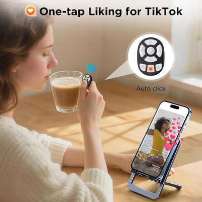 OUTXE Wireless Auto Clicker for TikTok, Bluetooth Remote Scrolling Ring for iPhone Hands-Free Liking/Page Turn/Volume Adjust/Take Photos Without Touching Phone Screen(Black)