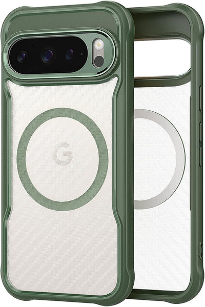 OUTXE Case for Google Pixel 9 Pro XL Clear Non-Yellowing, Built-in Magnetic Ring Shockproof Transparent Phone Cover, Compatible with Magsafe Pixel9 ProXL 6.8 inches (Green)