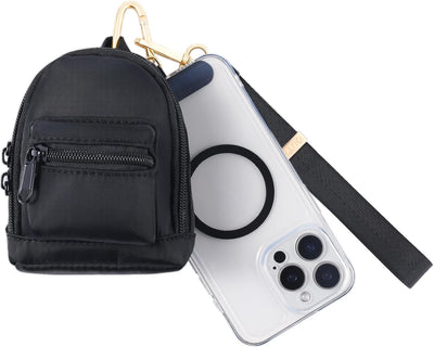 OUTXE Mini Backpack Keychain Wristlet Wallet with Phone Tether Tab, Mini Coin Purse with 3 Card Slots for Women, Zipper Pouch with Phone Wrist Strap for Sports Outdoors