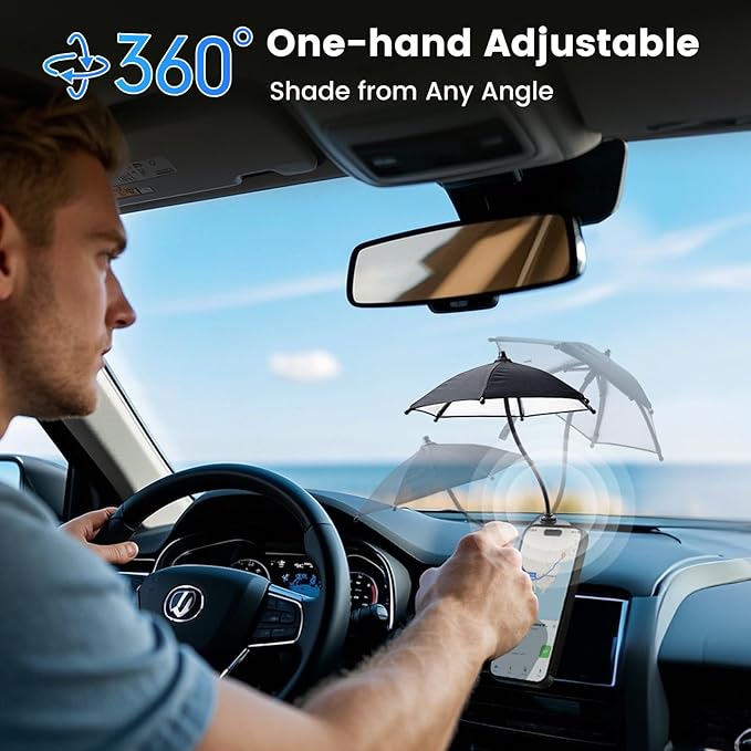 UV Protection Phone Umbrella For Sun, 2025 New Adjustable Suction Cup Phone Umbrella, Cell Phone Umbrella Sun Shade With Universal Piggy Stand For Block Glare Anti-Reflection - View #8