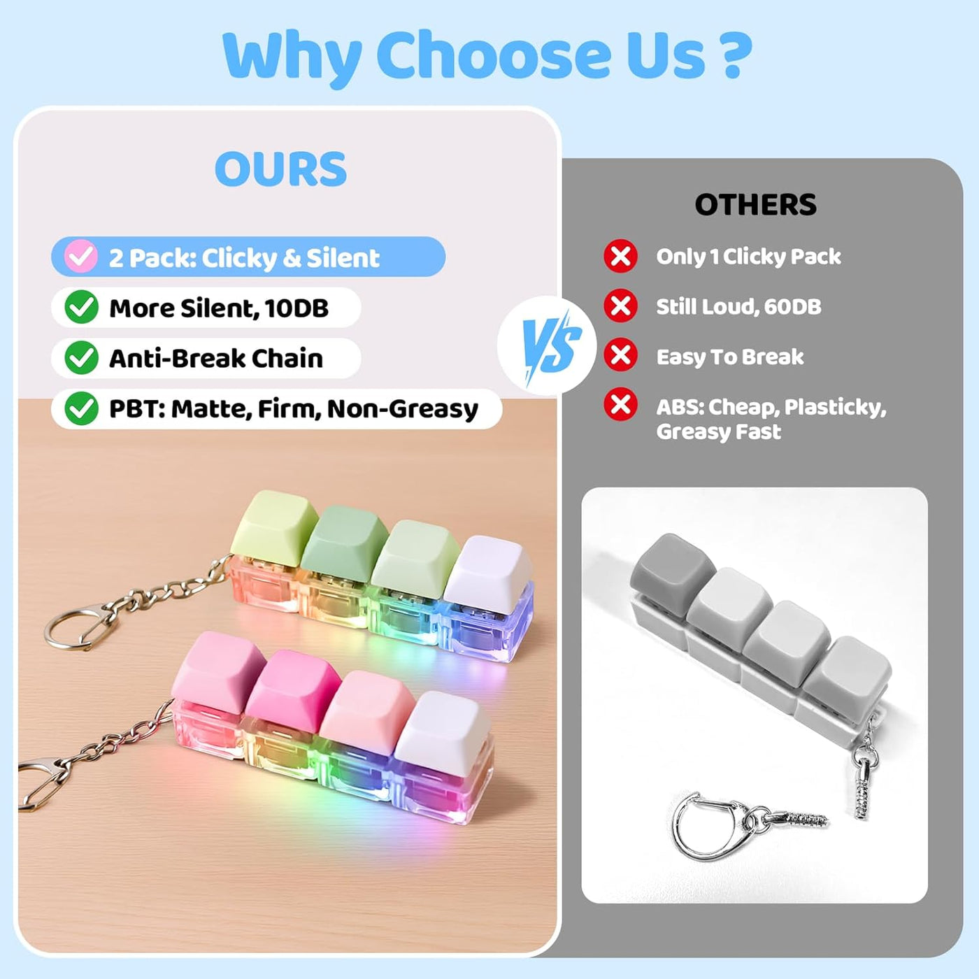2 Pack Keyboard Fidget Toy Light Up – Clicky & Silent Keyboard Clicker ...
