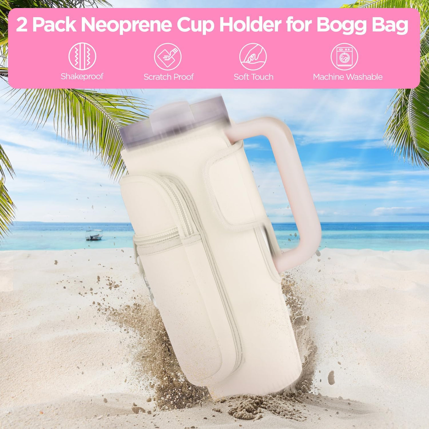 OUTXE 2 Pack Bogg Bag Cup Holder for Stanley 40/30 oz, Large Drink Holder Attachment with Phone Pouch Key Hook, Water Bottle Accessories for All Bogg Bag Simply Southern Simple Modern Tote Beach Bag