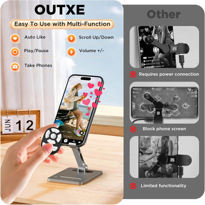OUTXE Wireless Auto Clicker for TikTok, Bluetooth Remote Scrolling Ring for iPhone Hands-Free Liking/Page Turn/Volume Adjust/Take Photos Without Touching Phone Screen(Black)
