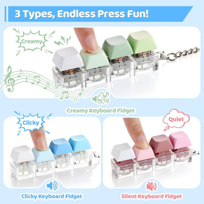 3 Pack Keyboard Fidget Toy – Clicky, Creamy & Silent Stress Relief Fidget Clicker Keychain – Quiet Fidget Toys for Adults, Boost Focus & Calm Anxiety at Work, Travel – Ideal Stress-Relief Gift