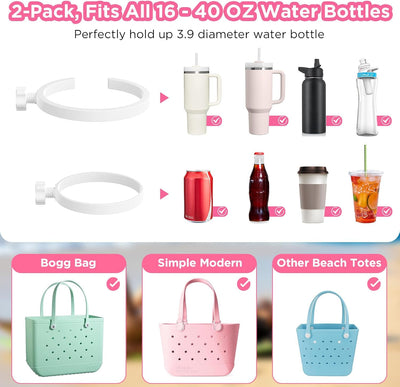OUTXE 2 Pack Cup Holder & 4Pcs Inserts I-Shaped Hooks with Carabiner for Bogg Bag, Fits 16-40oz Stanley, Insert Drink Holder Attachment Compatible with All Bogg Bags & Simply Southern Beach Bag