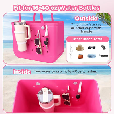 OUTXE 2 Pack Cup Holder & 4Pcs Inserts I-Shaped Hooks with Carabiner for Bogg Bag, Fits 16-40oz Stanley, Insert Drink Holder Attachment Compatible with All Bogg Bags & Simply Southern Beach Bag