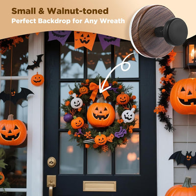 OUTXE Wreath Door Hanger, Decorations Wreath Hangers for Front Door, Adjustable Over The Door Hooks for Hanging Welcome Sign (Walnut, 2-Pack)
