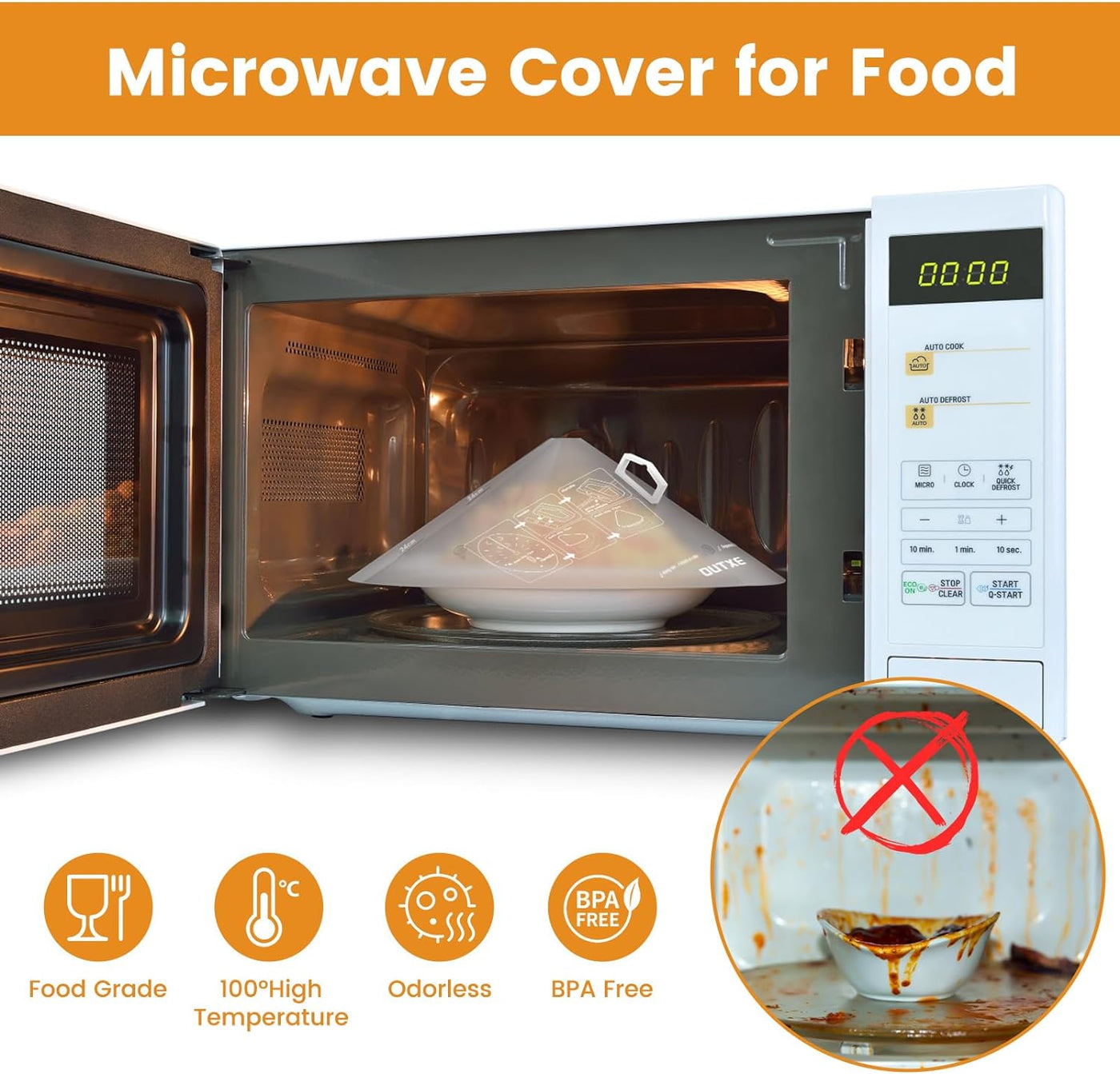 OUTXE 2-Pack Microwave Splatter Cover Vented for Food, Adjustable Plastic Microwave Plate Cover with Handle, 6-inch 9-inch 10-inch Small Microwave Lid, BPA-Free, Clear