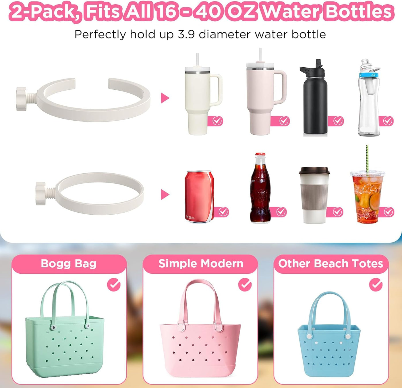 OUTXE 2 Pack Cup Holder & 2 Charms for Bogg Bag, Fits 16-40oz Stanley, Insert Drink Holder Attachment Compatible with All Bogg Bags & Simply Southern Bag & Simply Southern Totes