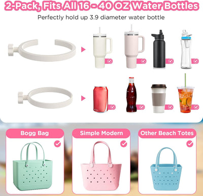 OUTXE 2 Pack Cup Holder & 2 Charms for Bogg Bag, Fits 16-40oz Stanley, Insert Drink Holder Attachment Compatible with All Bogg Bags & Simply Southern Bag & Simply Southern Totes
