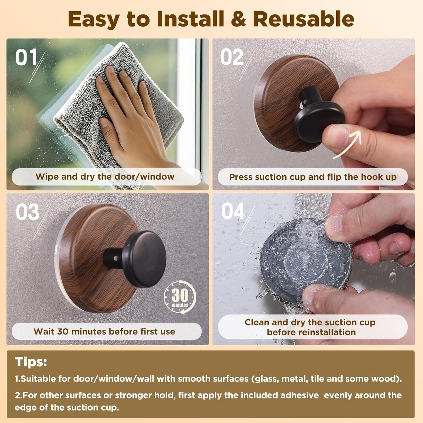 OUTXE Wreath Door Hanger, Decorations Wreath Hangers for Front Door, Adjustable Over The Door Hooks for Hanging Welcome Sign (Walnut, 2-Pack)