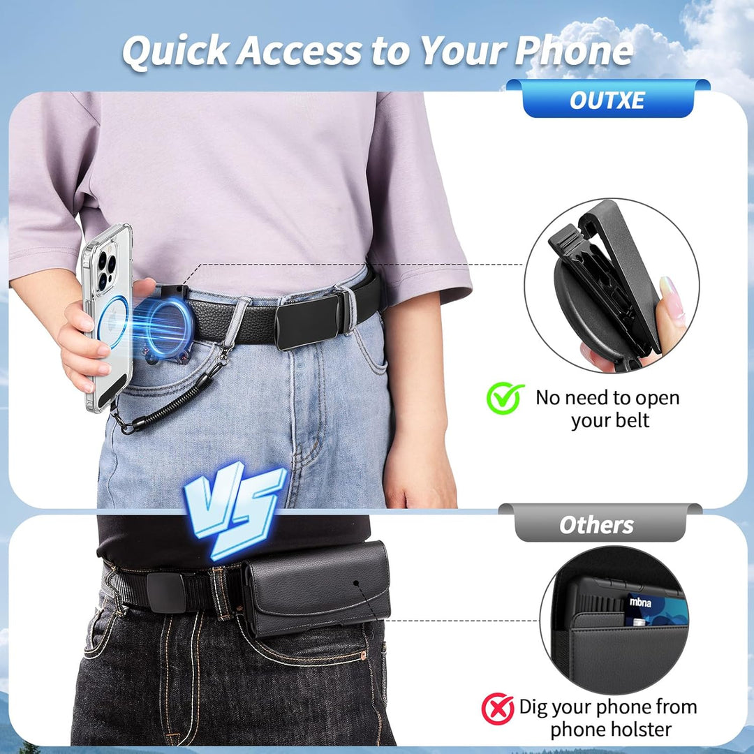 OUTXE Magnetic Phone Belt Holder with Anti Theft Phone Chain, Universa