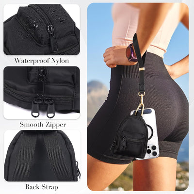 OUTXE Mini Backpack Keychain Wristlet Wallet with Phone Tether Tab, Mini Coin Purse with 3 Card Slots for Women, Zipper Pouch with Phone Wrist Strap for Sports Outdoors