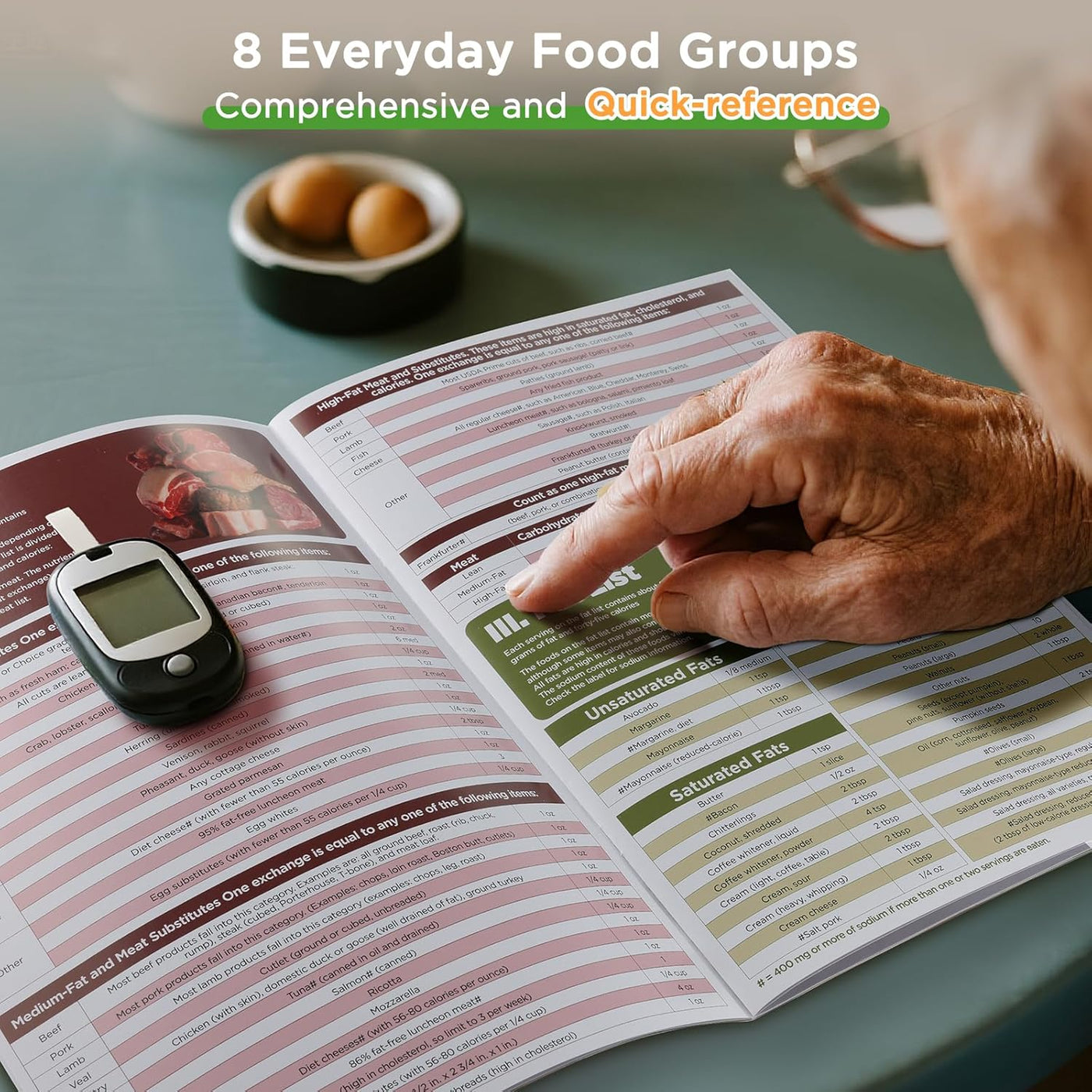 OUTXE Beginner-Friendly Diabetes Food List and Meal Planner Laminated Diabetic Food Guide Chart | Healthy Mediterranean Diet | Low Carb | Glycemic Index | for Pre Type 1 2 Adults