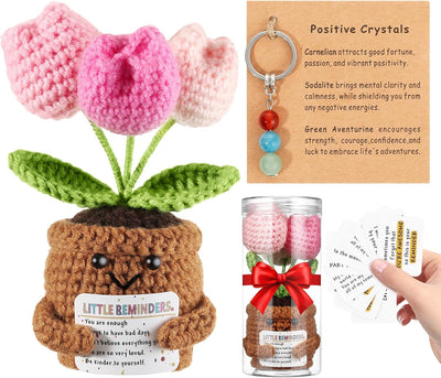 Positive Crochet Taco, with 10 Swappable Cards & Crystal Keychain – Emotional Support Crochet – Birthday Gifts for Women Men Mom Friend Coworkers Teen – Valentines Day Christmas Gifts Easter Basket
