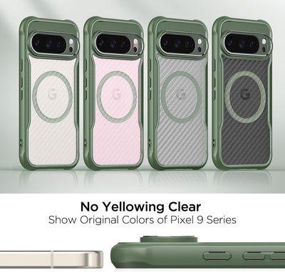 OUTXE Case for Google Pixel 9 Pro XL Clear Non-Yellowing, Built-in Magnetic Ring Shockproof Transparent Phone Cover, Compatible with Magsafe Pixel9 ProXL 6.8 inches (Green)