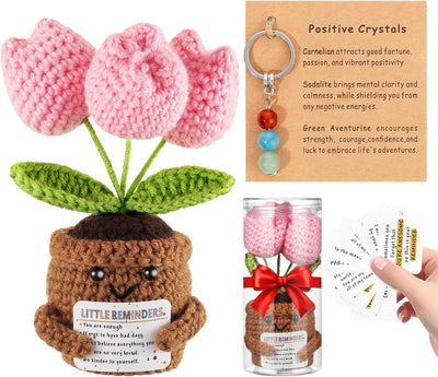 Positive Crochet Taco, with 10 Swappable Cards & Crystal Keychain – Emotional Support Crochet – Birthday Gifts for Women Men Mom Friend Coworkers Teen – Valentines Day Christmas Gifts Easter Basket