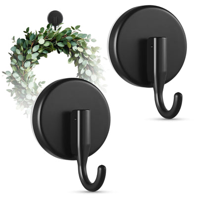 OUTXE Wreath Hanger for Front Door, Upgraded Suction Cup Reef Hook for Glass Window/Over Door, Christmas/Thanksgiving/Halloween/July 4th/Easter/Valentine/Spring/Summer/Fall (Black, 2-Pack)