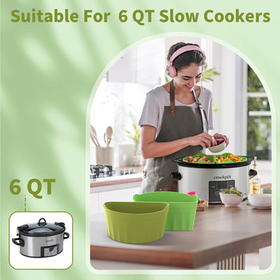 OUTXE Slow Cooker Divider Liner fit 6 QT Crockpot, Reusable & Leakproof Silicone Crockpot Divider, Dishwasher Safe Cooking Liner for 6 Quart Pot