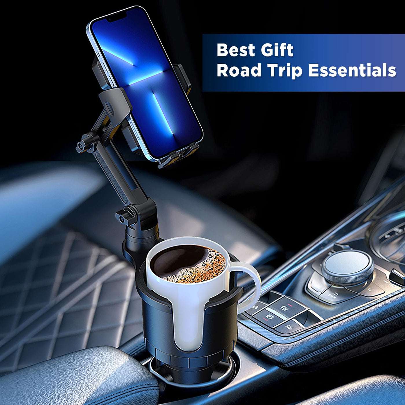 OUTXE Car Cup Holder Expander+Phone Mount, Adjustable Large Cupholder