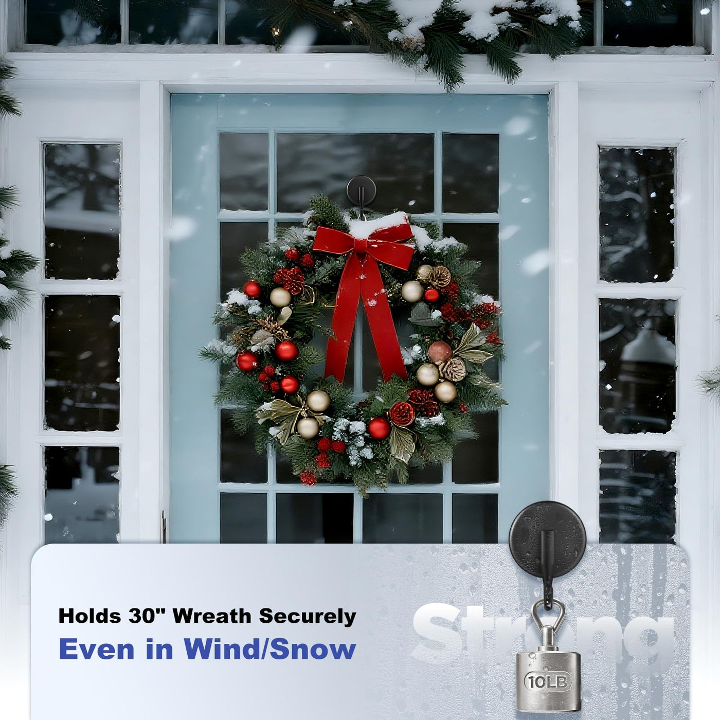 OUTXE Wreath Hanger for Front Door, Upgraded Suction Cup Reef Hook for Glass Window/Over Door, Christmas/Thanksgiving/Halloween/July 4th/Easter/Valentine/Spring/Summer/Fall (Black, 2-Pack)