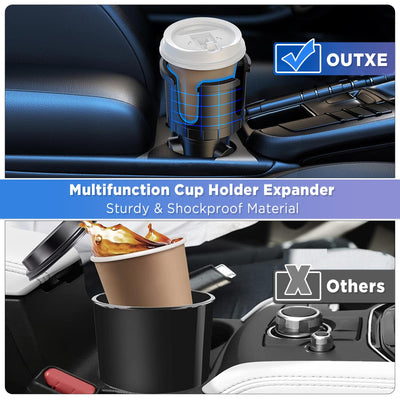 OUTXE Car Cup Holder Expander+Phone Mount, Adjustable Large Cupholder Extender Extra Expandable Drink Adapter Universal for Auto Automotive Truck RV Driver Road Trip