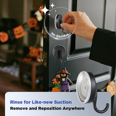 OUTXE Wreath Hanger for Front Door, Upgraded Suction Cup Reef Hook for Glass Window/Over Door, Christmas/Thanksgiving/Halloween/July 4th/Easter/Valentine/Spring/Summer/Fall (Black, 2-Pack)