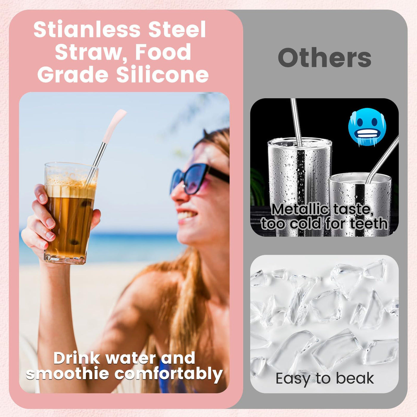 Wrinkle Less Straw OUTXE Anti Wrinkle Straw 6 Pcs, Stainless Steel Drinking Straw for Sta