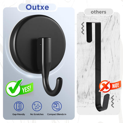 OUTXE Wreath Hanger for Front Door, Upgraded Suction Cup Reef Hook for Glass Window/Over Door, Christmas/Thanksgiving/Halloween/July 4th/Easter/Valentine/Spring/Summer/Fall (Black, 2-Pack)